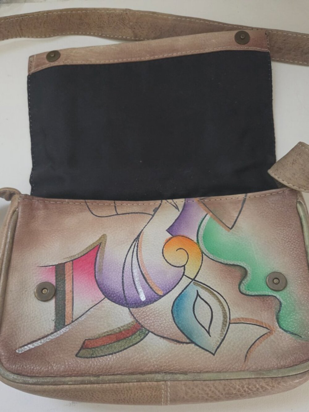 Hand Painted Abstract Print Leather Bag from India cross Body or Shoulder Style